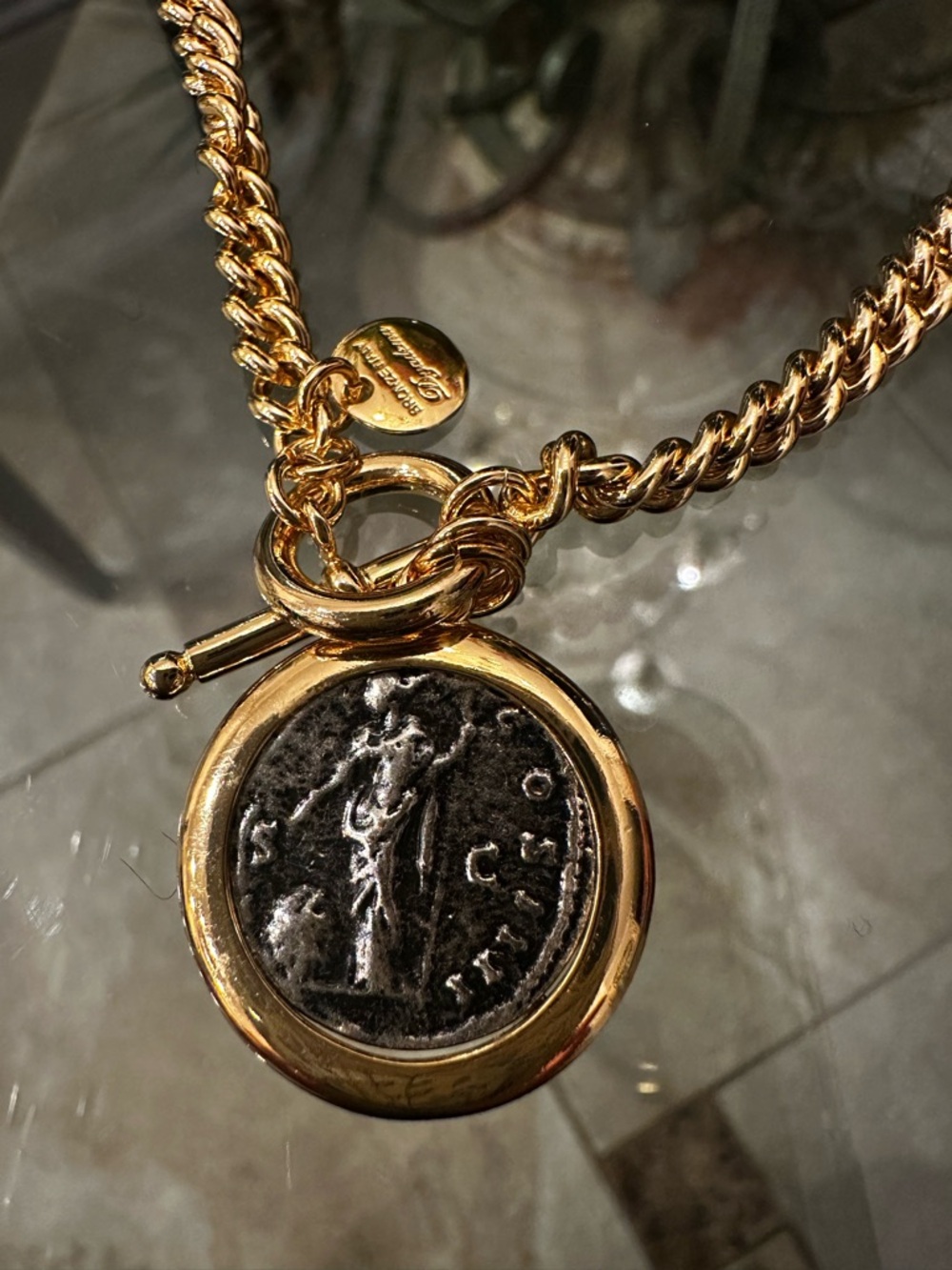 Mia Fiore Gold Chain Necklace Sterling Silver Plated Bronze Coin Pendant Italy - Picture 6 of 14